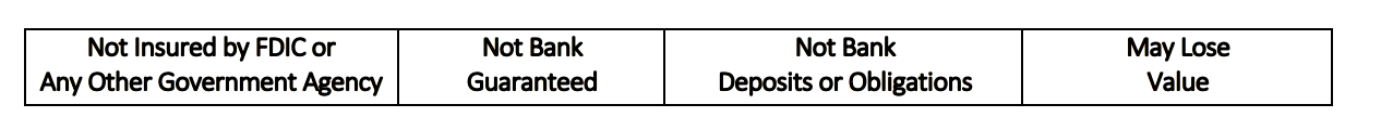 Not Insured by FDIC or Any Other Government Agency, Not Bank Guaranteed, Not Bank Deposits or Obligations, May Lose Value