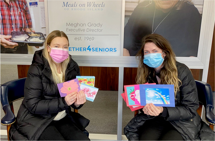 BankNewport Photo D Meals on Wheels SeniorSmiles.jpg Over 400 cards of encouragement made by employees for senior recipients of Meals on Wheels of RI delivery program.