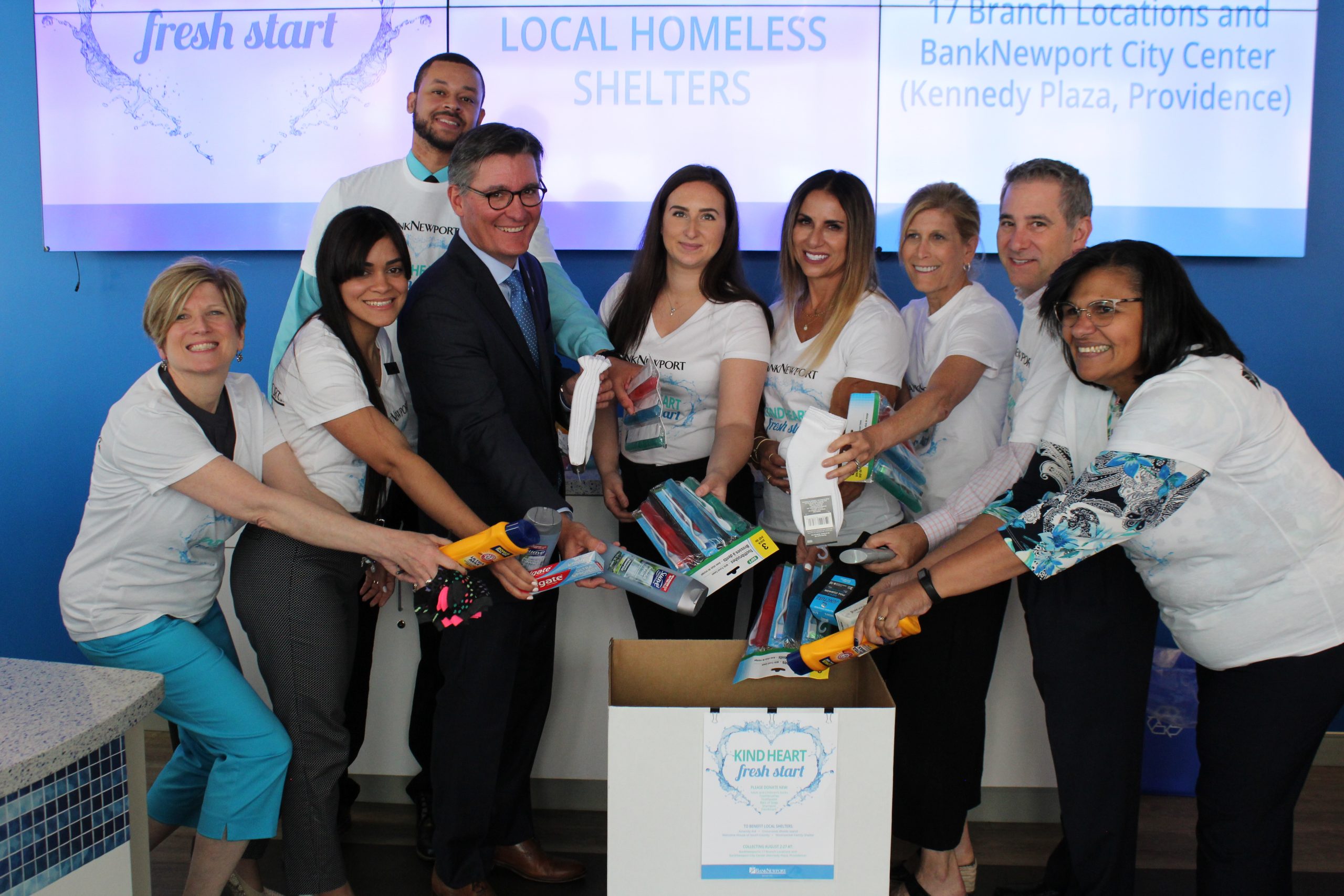 1 BankNewport team with CEO Jack Murphy Kind Heart Fresh Start collection drive Aug 2021