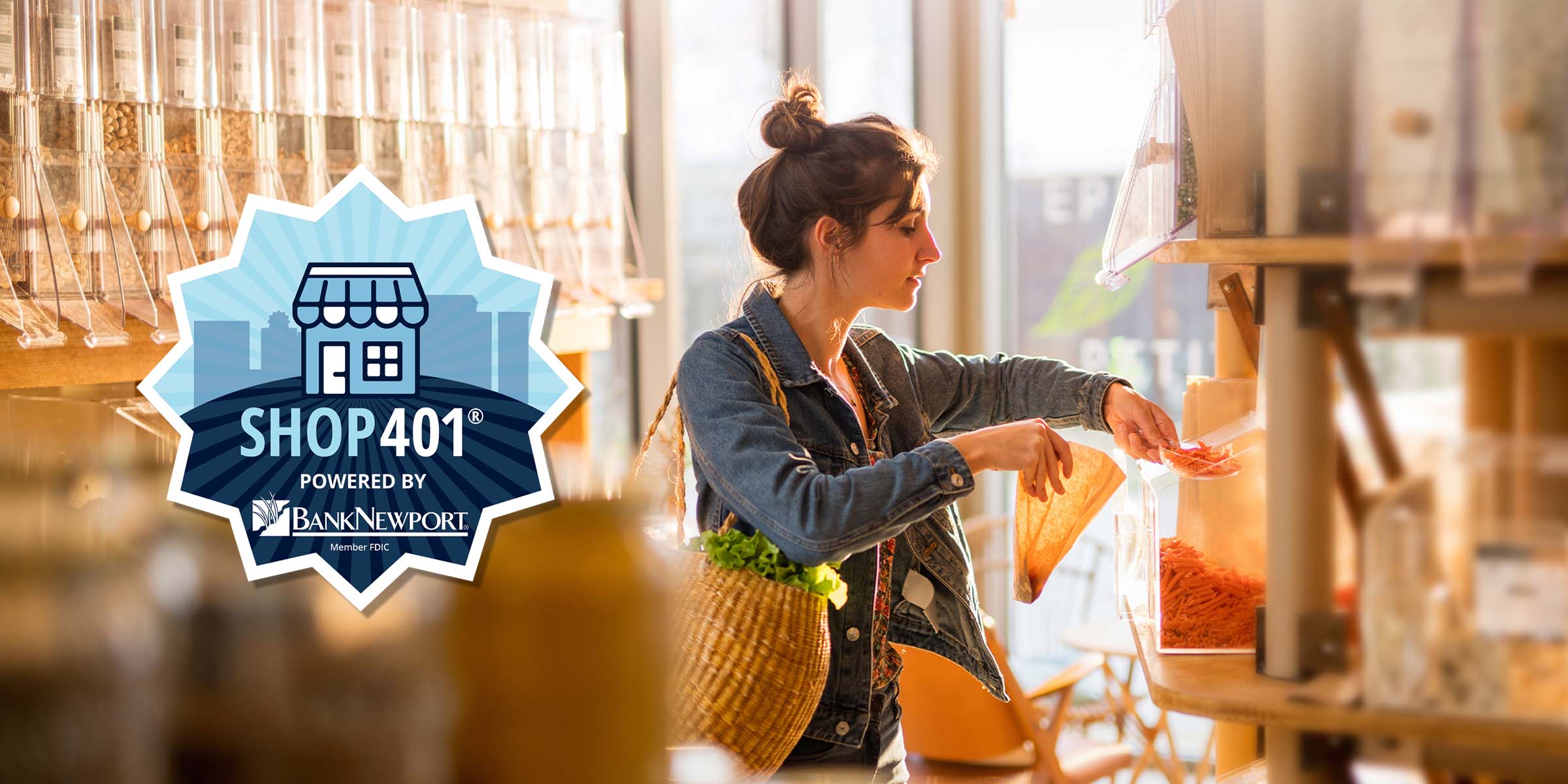 A person shops in a local Rhode Island small business as part of the BankNewport Shop401 initiative, representing the everyday act of local business support, community investment, and Rhode Island business support that the Shop401 program celebrates and encourages across the state.